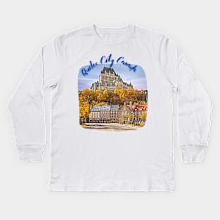 Quebec City Canada Skyline Painting Kids Long Sleeve T-Shirt